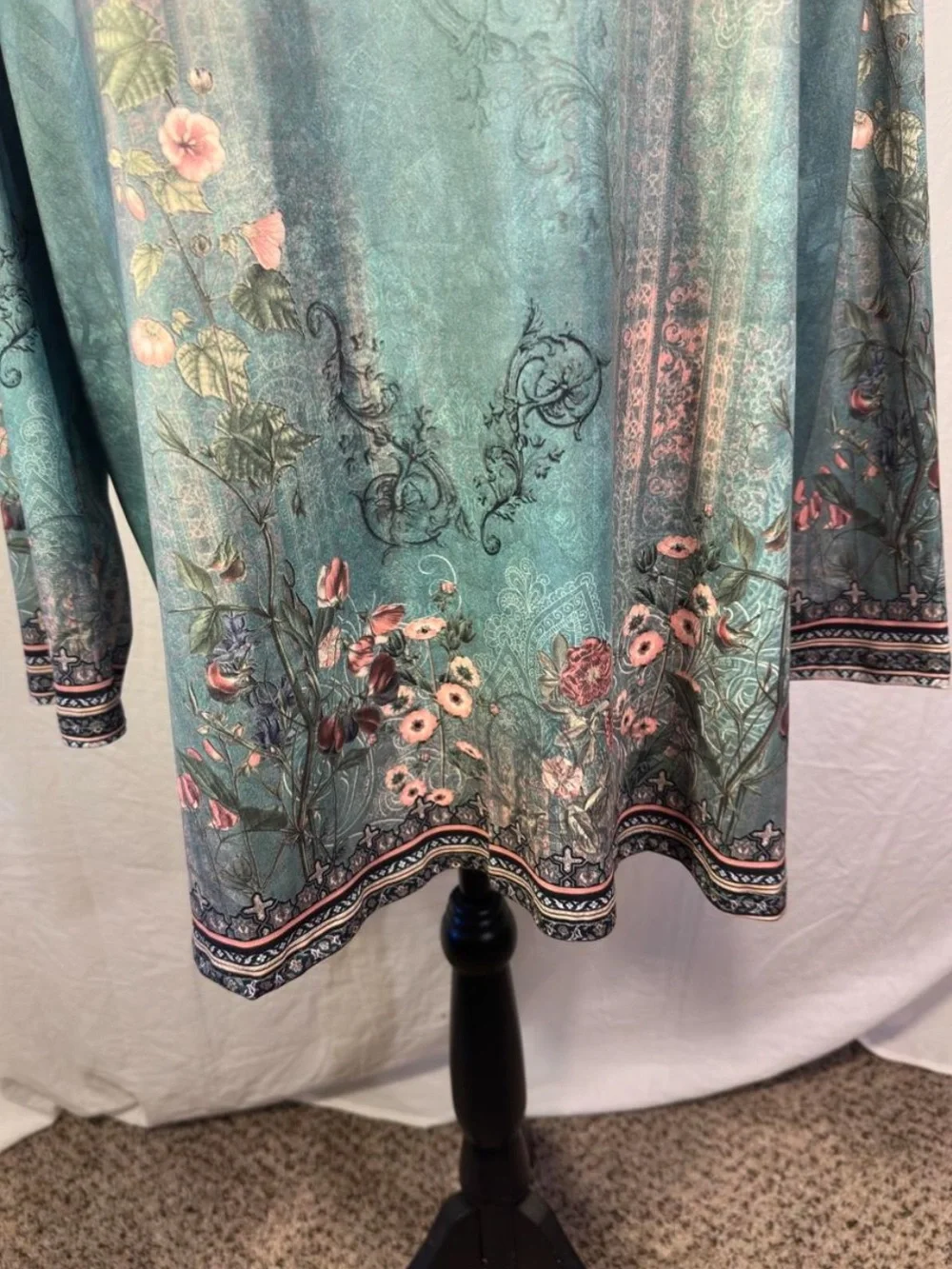 Boho Floral Open Front Kimono Cardigan XXL Teal Lightweight Duster Casual